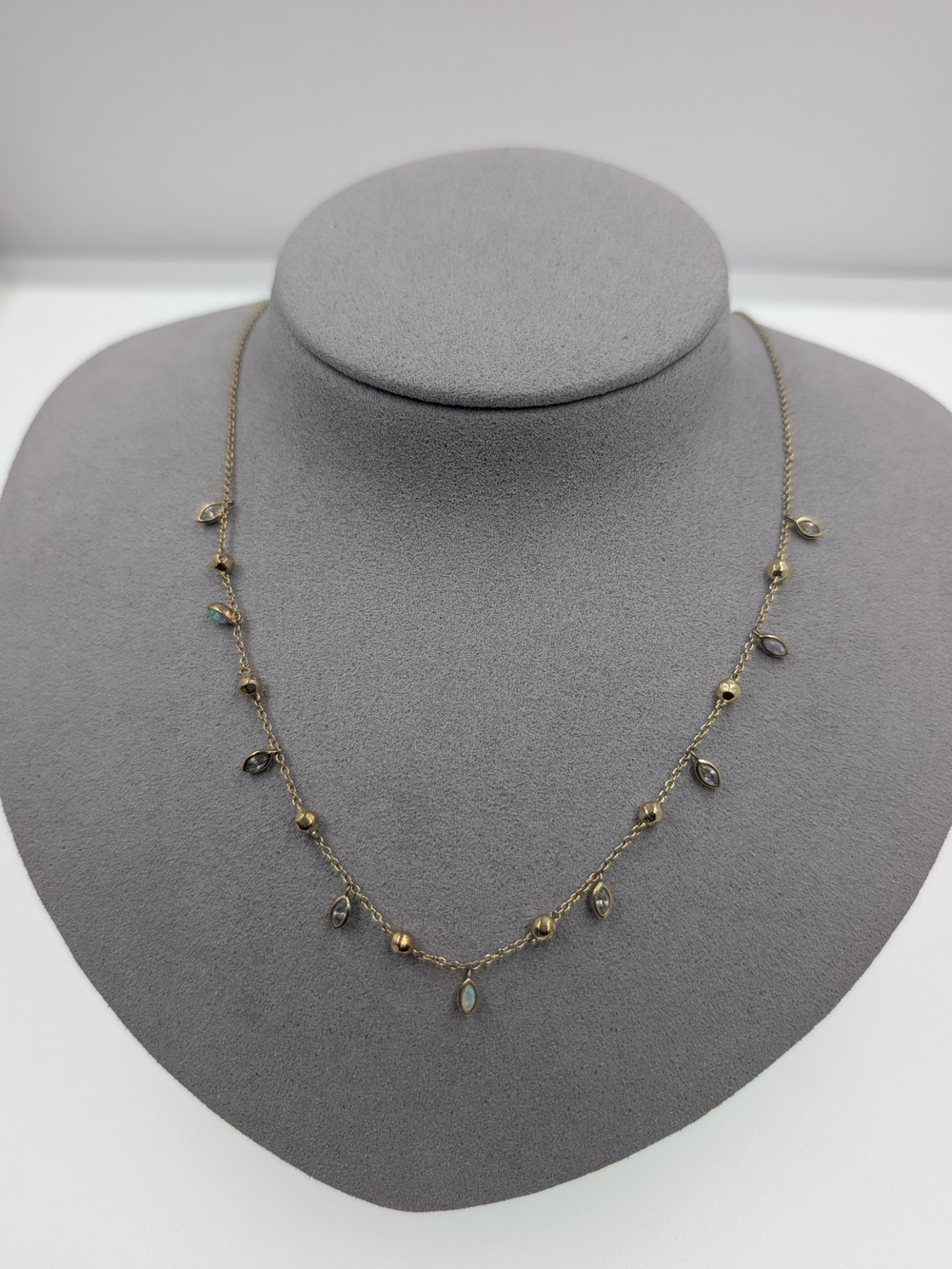 Gorjana Gold Opal & Crystal Marquise Charms Beaded Fringe Station Necklace BB91